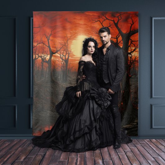 Tenture Gothique Moody Dark Red Blood Moon & Arbres Éffray