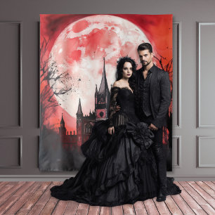 Tenture Gothique Moody Dark Red Watercolor Castle