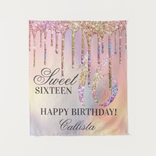 Tenture Gouttes de Paillettes Holographiques Arc-en-Ciel D (Devant)