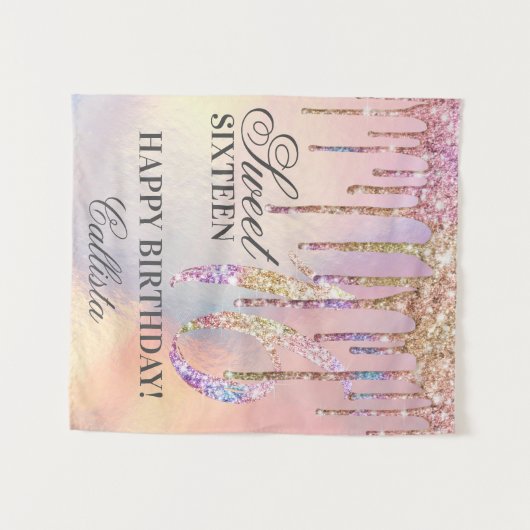 Tenture Gouttes de Paillettes Holographiques Arc-en-Ciel D (Devant (Horizontal))