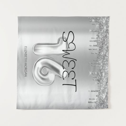 Tenture Gouttes élégantes argentées Sweet 16 (Devant (Horizontal))