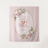 Tenture Graceful Blush Floral Greenery 50th Birthday Backd (Devant)