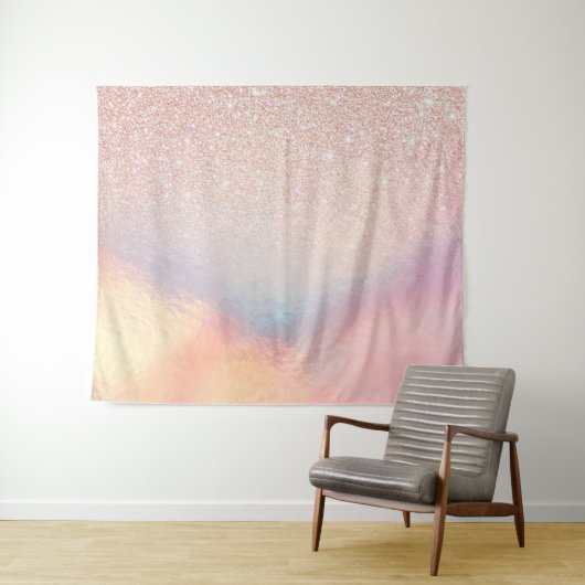 Tenture Gradient holographique de Rose Gold Glitter Irides (En situation (horizontale))
