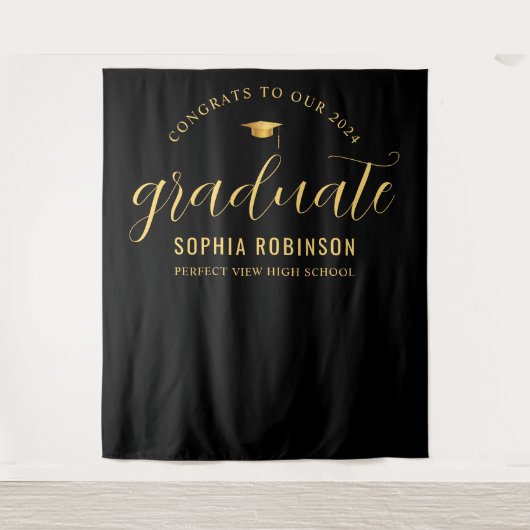 Tenture Graduate Gold Black Graduation Party 2024 (Devant)