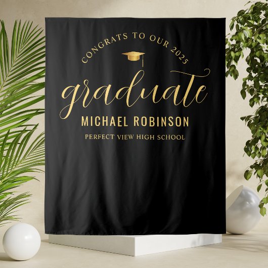 Tenture Graduate Gold Black Graduation Party 2025