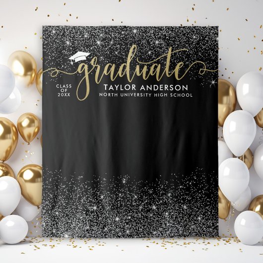 Tenture Graduate Modern Gold Script Black Graduation Party