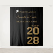 Tenture Graduate moderne Gold Script Twin Graduation Party (Devant)