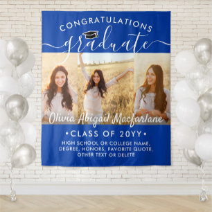 Tenture Graduation 3 Photo Collage Royal Blue Contexte
