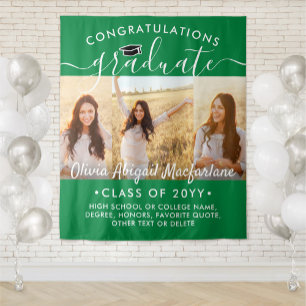 Tenture Graduation 3 Photo Collage Vert & Blanc fond