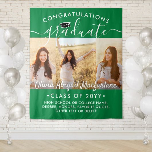 Tenture Graduation 3 Photo Collage Vert & Blanc fond