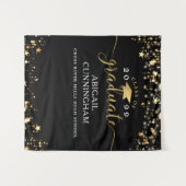 Tenture Graduation Black Gold Stars Confetti Lights Script (Devant (Horizontal))