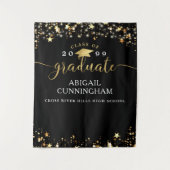 Tenture Graduation Black Gold Stars Confetti Lights Script (Devant)