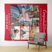 Tenture Graduation moderne 2025 Photo Collage Rouge fond (En situation (horizontale))