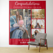 Tenture Graduation moderne 2025 Photo Collage Rouge fond (En situation)