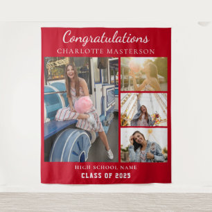 Tenture Graduation moderne 2025 Photo Collage Rouge fond