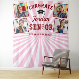 Tenture Graduation moderne rouge rose 4 Photo Booth fond