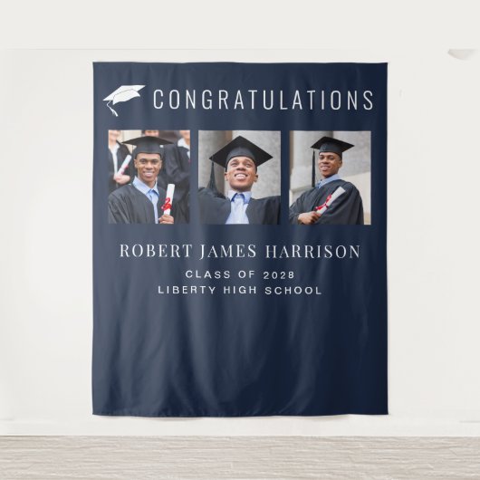 Tenture Graduation Party Blue Photo Booth Backdrop (Devant)