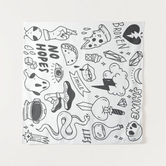 Tenture Graffiti mignon : Doodle Art Set. (Devant (Horizontal))
