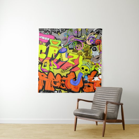 Tenture Graffiti urbain : mur d'art Vintage (En situation)