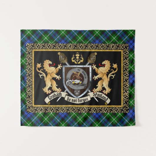 Tenture Graham Clan Badge & Motto avec Lions (Devant (Horizontal))