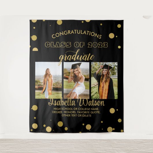 Tenture Grand 3 Photos Graduation Party BlackGold fond (Devant)