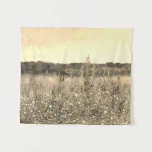 Tenture Grand Art Mural Botanique Vintage Or Champ Floral