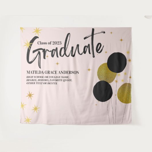 Tenture Grand BlackGold Graduation Party Photo fond (Devant (Horizontal))