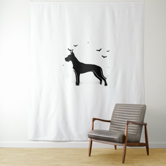 Tenture Grand Chien Danois - Halloween Lune Silhouette Cla (En situation)