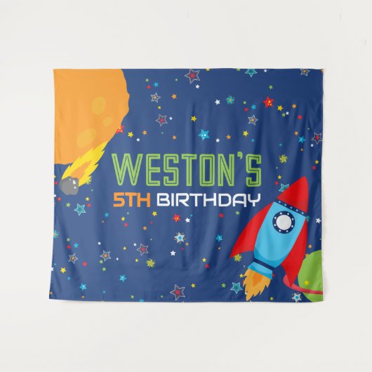 Tenture Grand fond d'anniversaire spatial hors de ce monde (Devant (Horizontal))