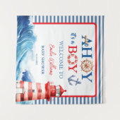 Tenture Grand Striped Blue Red Nautical Ahoy Boy  (Devant (Horizontal))