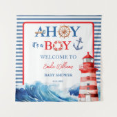 Tenture Grand Striped Blue Red Nautical Ahoy Boy  (Devant)