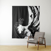 Tenture Grande vague au large de Kanagawa Noir et blanc (En situation)