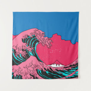 Tenture Grande vague dans le style Vaporwave Pop Art. Affi