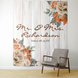 Tenture Grange rustique en bois blanc Fleurs orange pour m