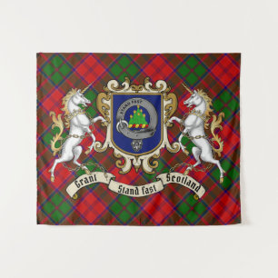 Tenture Grant Clan Badge & Unicorns avec Tartan 