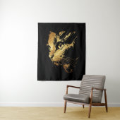 Tenture Graphique Élégant Chat Noir et Or Texturé (En situation)