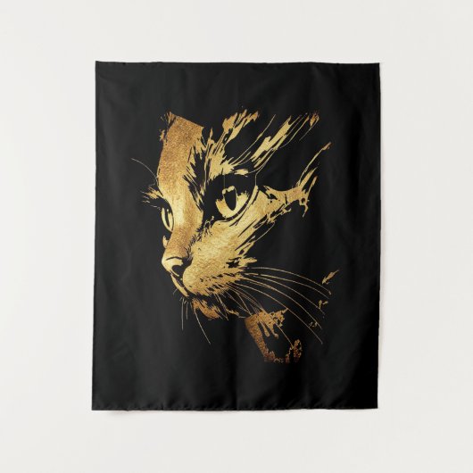 Tenture Graphique Élégant Chat Noir et Or Texturé (Devant)