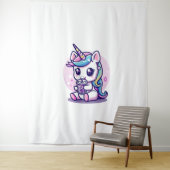 Tenture Graphique Licorne Mignonne mangeant de la Soupe de (En situation)