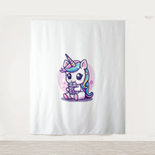 Tenture Graphique Licorne Mignonne mangeant de la Soupe de