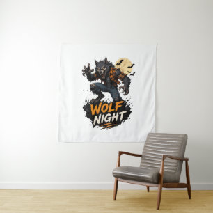 Tenture Graphisme Halloween Wolf Night