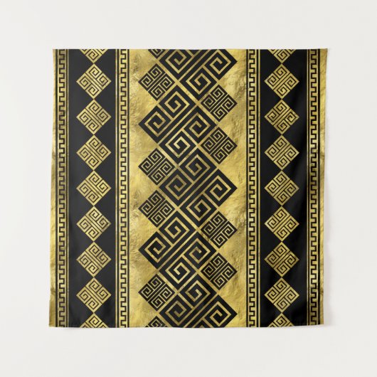 Tenture Grec Meander - Clé grecque Noir et or (Devant (Horizontal))