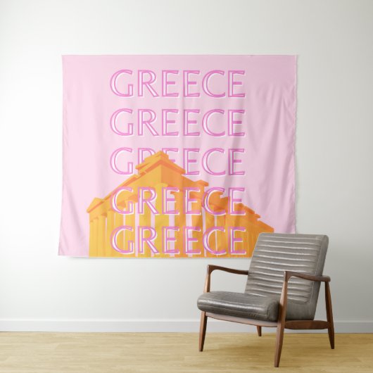 Tenture Grèce, Art Voyage, Rose (En situation (horizontale))