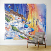 Tenture Grèce Santorini Aquarelle Croquis mer Egée | (En situation (horizontale))