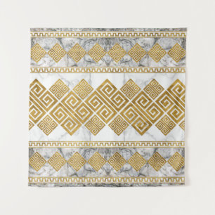 Tenture Greek Meander - Greek Key White Marble and Gold