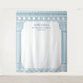 Tenture Greek Retirement Party with blue temple columns (Devant)