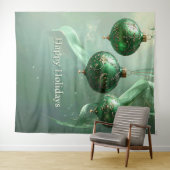 Tenture Green Christmas Ball Holiday Backdrop (En situation (horizontale))