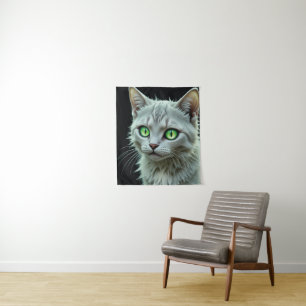 Tenture Green Eyed Cat Portrait Mysar Cat Art