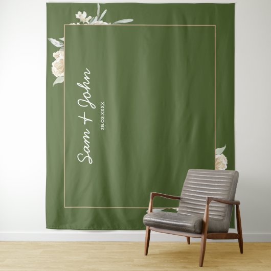 Tenture Green Fall Automne Mariage Photo Booth Backdrop (En situation)