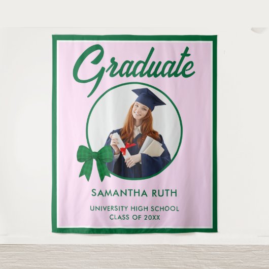 Tenture Green Gingham Bow Photo Graduation Backdrop (Devant)