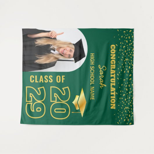 Tenture Green & Gold Custom Gradut Backdrop Avec Photo (Devant (Horizontal))